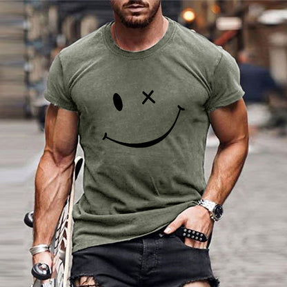 Men's Vintage Smiley Print Round Neck Short Sleeve T-Shirt