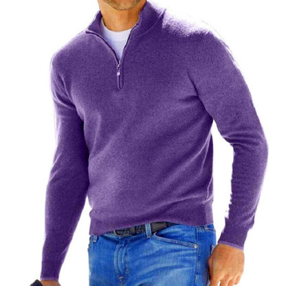 Men's Solid Color Zip Pullover Sweater