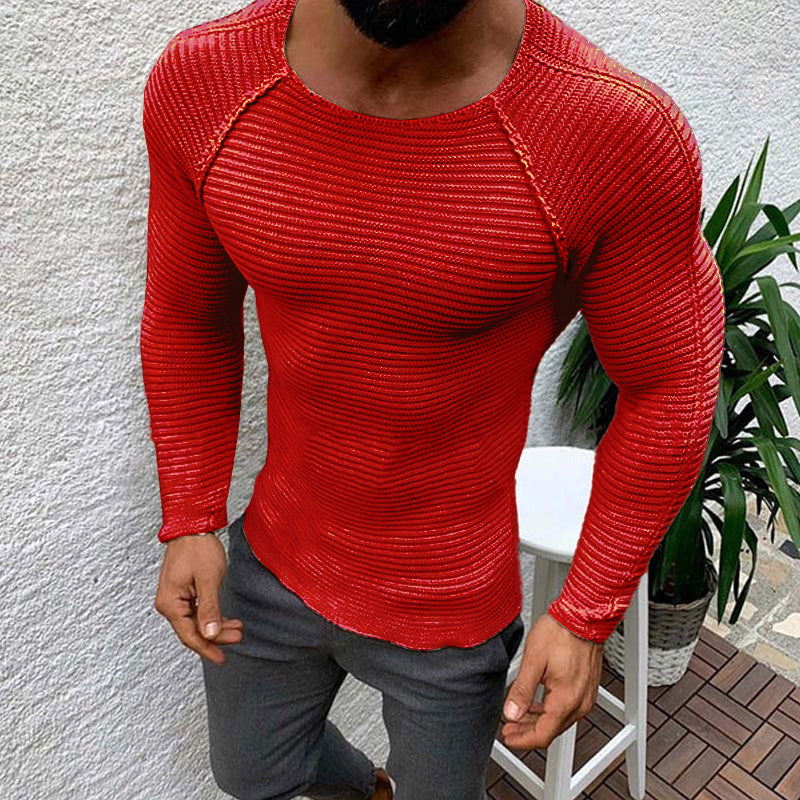 Men's Round Neck Slim Long Sleeve Knit Pullover Sweater