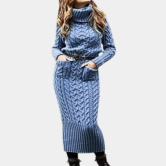 Enya - Casual turtleneck long sleeve pocket front dress