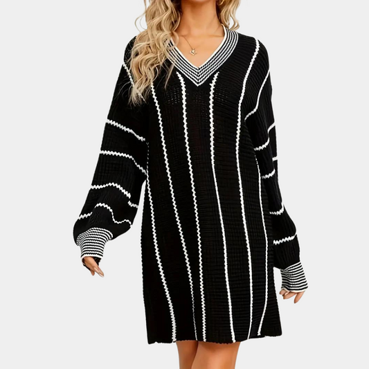 Striped v-neck sweater dress