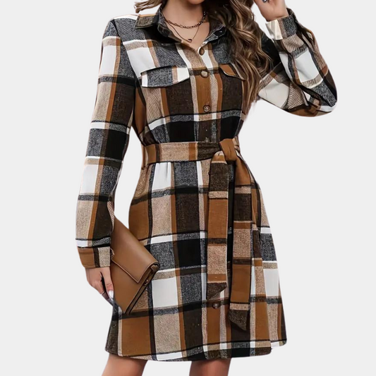 Plaid pattern button front dress