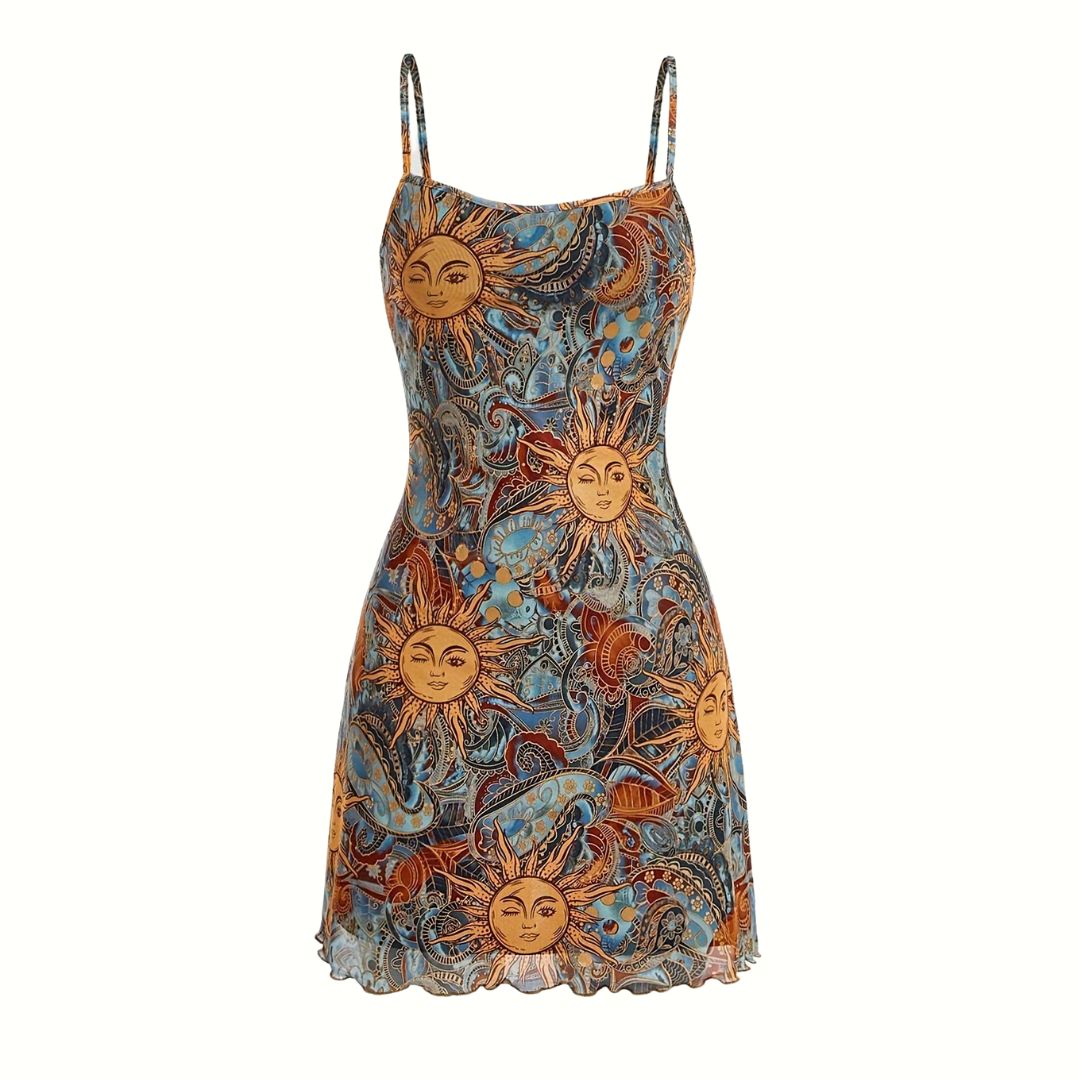 Sun Print Spaghetti Strap Dress