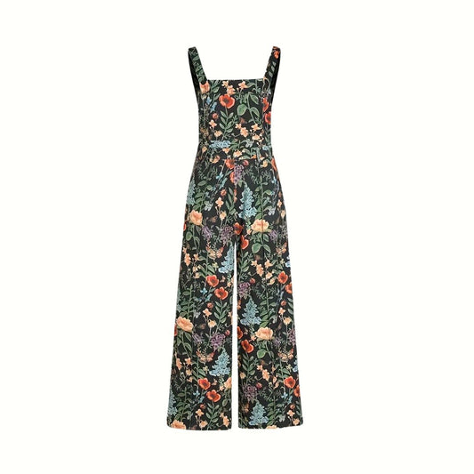 Floral Print Wide Leg Overall Jumpsuit