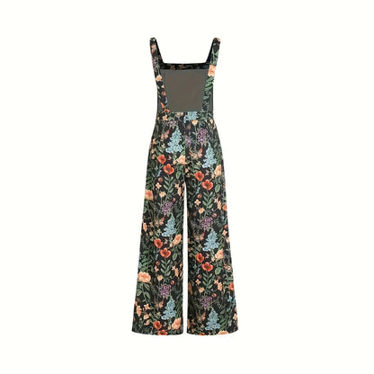 Floral Print Wide Leg Overall Jumpsuit