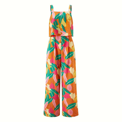 Tropical Print Zip Back Wide Leg Jumpsuit