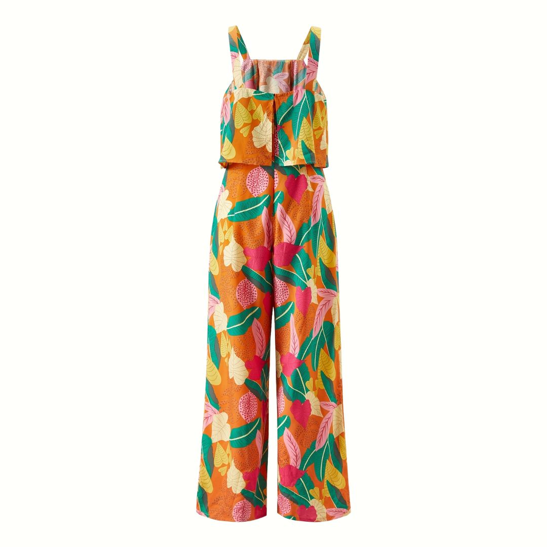 Tropical Print Zip Back Wide Leg Jumpsuit