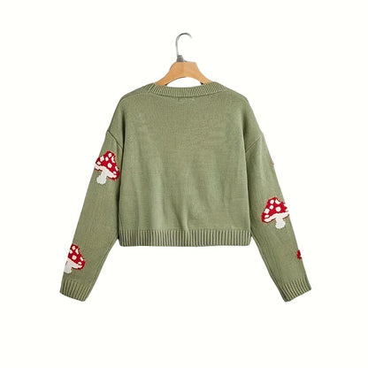 Mushroom Pattern Button Front Sweater