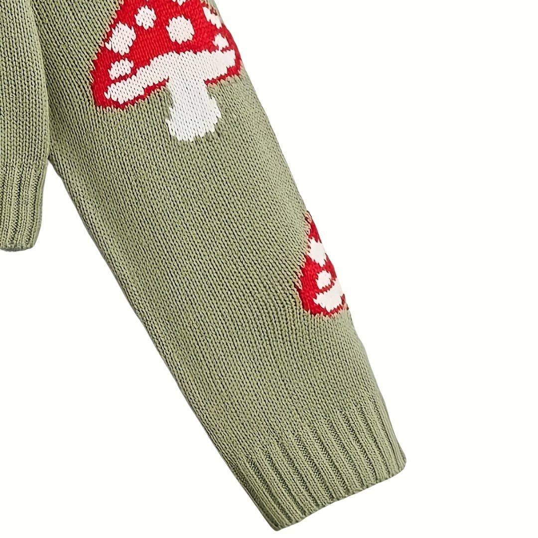 Mushroom Pattern Button Front Sweater