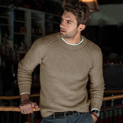 Men's Solid Color Crew Neck Knit Pullover Sweater