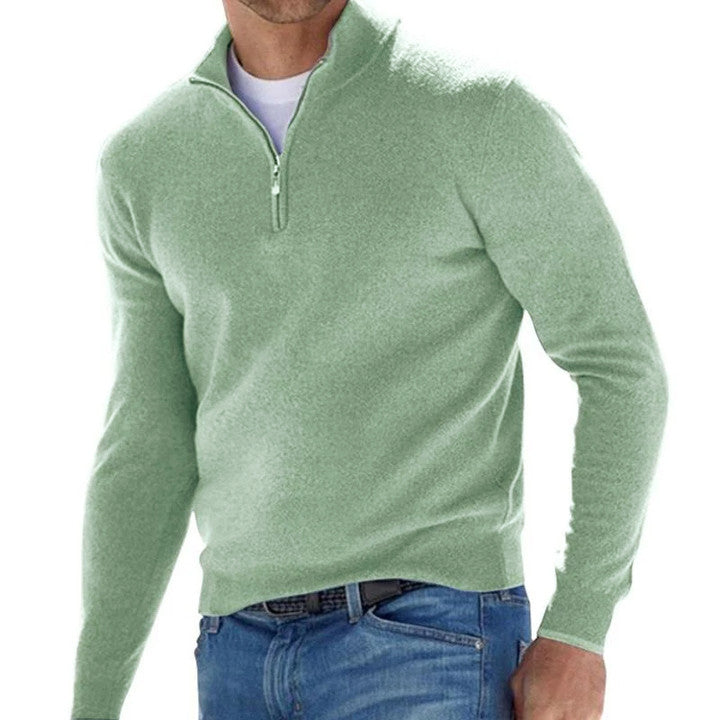 Men's Solid Color Zip Pullover Sweater