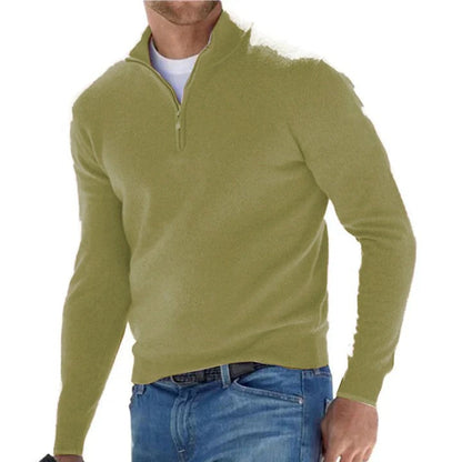 Men's Solid Color Zip Pullover Sweater