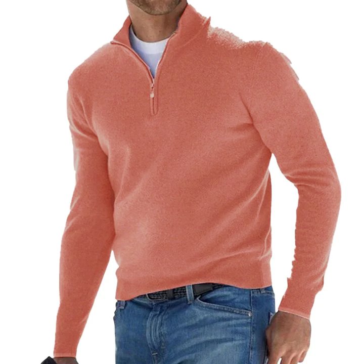 Men's Solid Color Zip Pullover Sweater