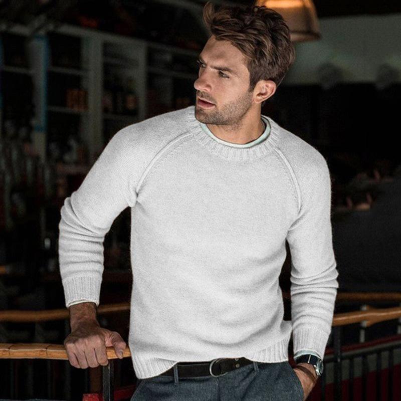 Men's Solid Color Crew Neck Knit Pullover Sweater