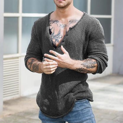 Men's Casual V Neck Long Sleeve Knitted Sweater