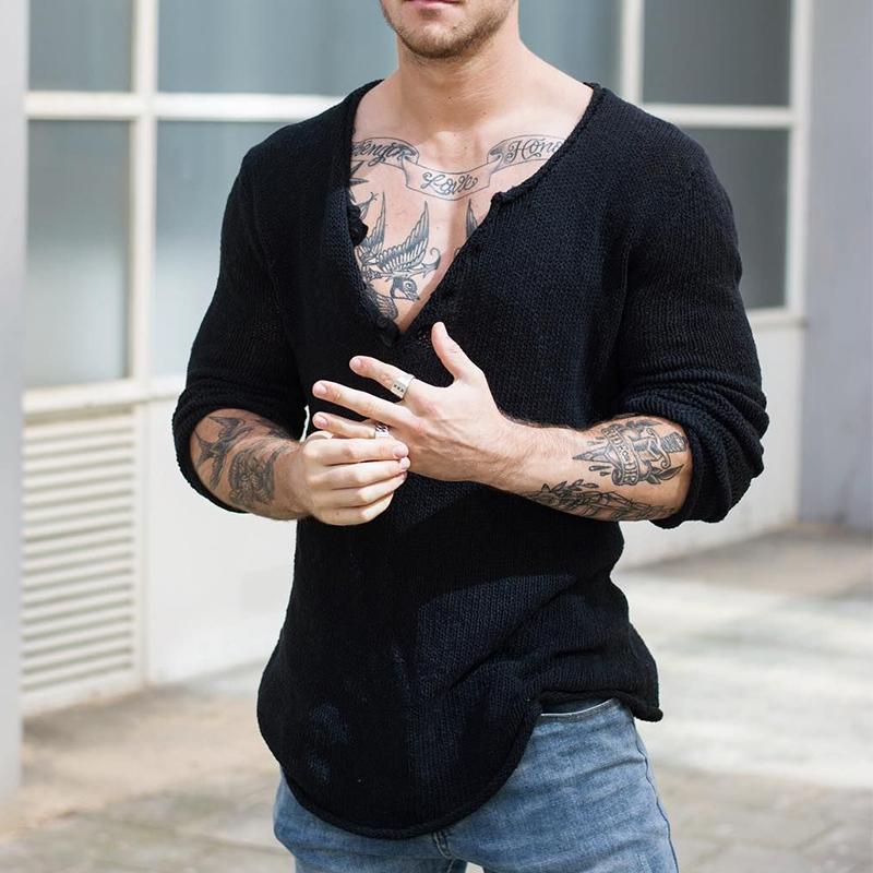 Men's Casual V Neck Long Sleeve Knitted Sweater