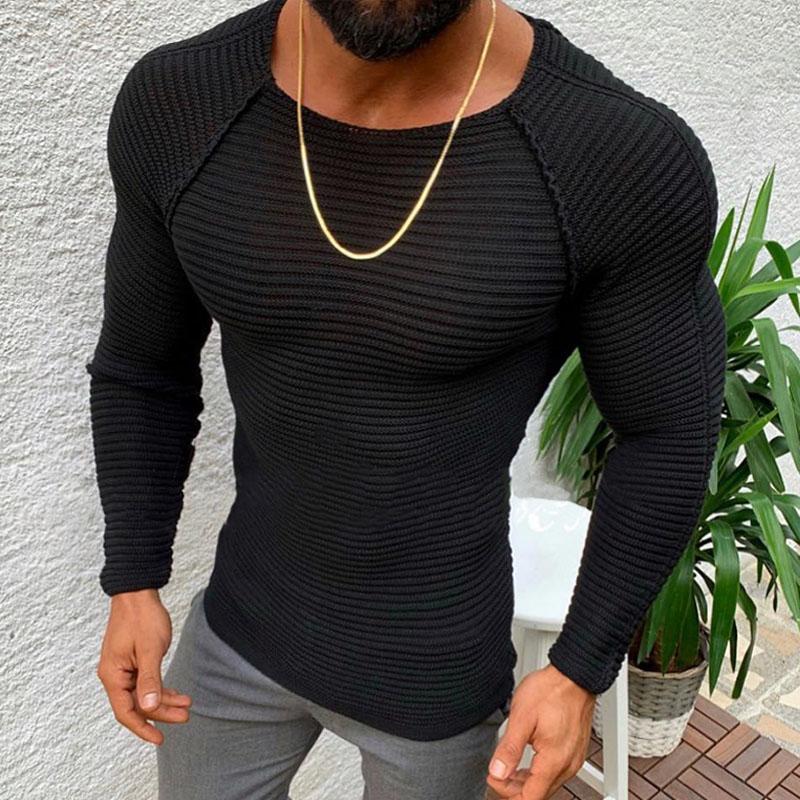 Men's Round Neck Slim Long Sleeve Knit Pullover Sweater