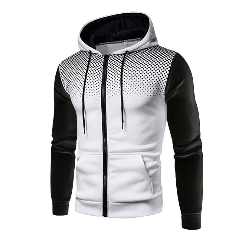 Men's Casual Contrast Patchwork Zipper Long-Sleeve Hoodie