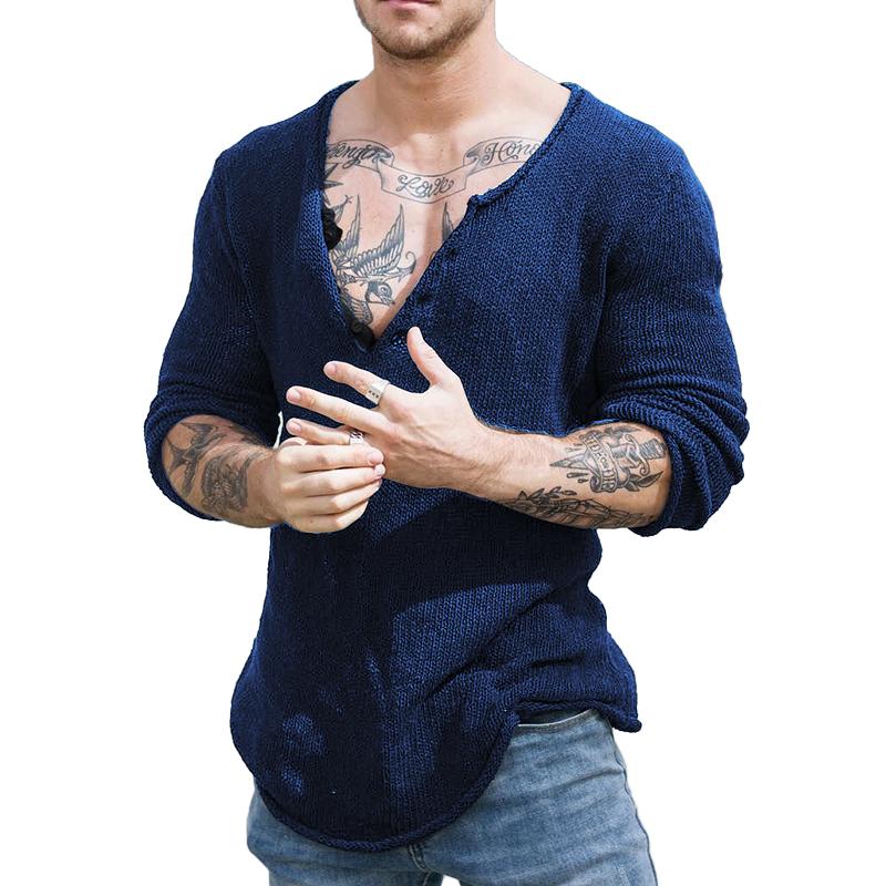 Men's Casual V Neck Long Sleeve Knitted Sweater