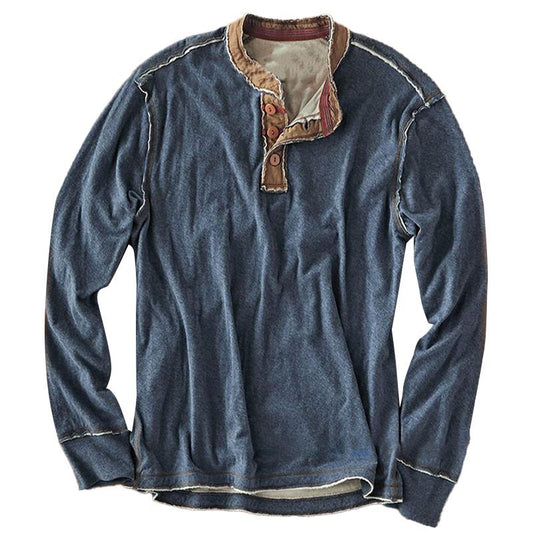 Men's Casual Color Block Henley Collar Long Sleeve T-Shirt