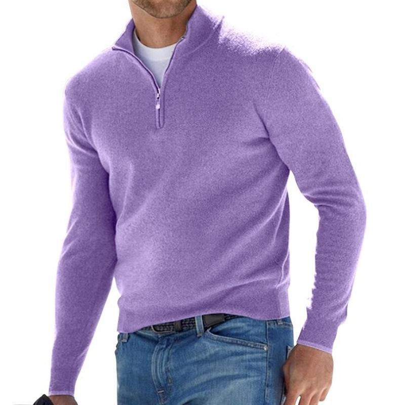 Men's Solid Color Zip Pullover Sweater