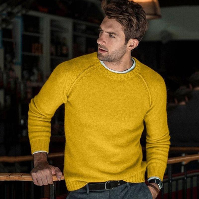 Men's Solid Color Crew Neck Knit Pullover Sweater