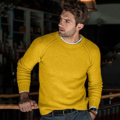 Men's Solid Color Crew Neck Knit Pullover Sweater