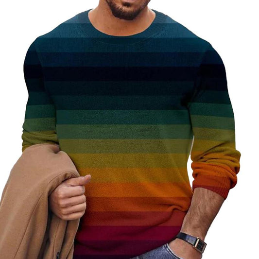 Men's Vintage Rainbow Print Long Sleeve Crewneck T-Shirt