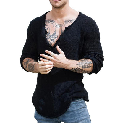 Men's Casual V Neck Long Sleeve Knitted Sweater