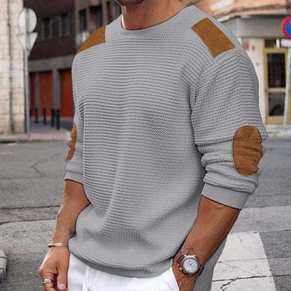 Men's Casual Round Neck Long Sleeve Patchwork Slim Pullover Knitted Sweater