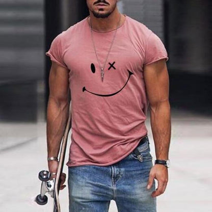 Men's Vintage Smiley Print Round Neck Short Sleeve T-Shirt