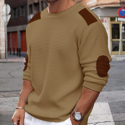 Men's Casual Round Neck Long Sleeve Patchwork Slim Pullover Knitted Sweater