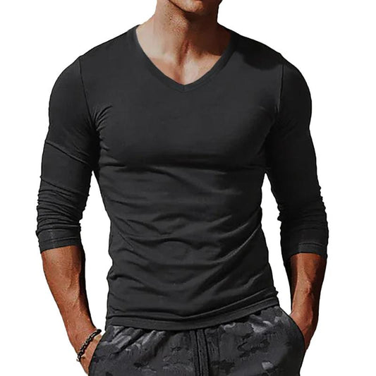 Men's Casual Bottoming Shirt V-Neck Long Sleeve T-Shirt