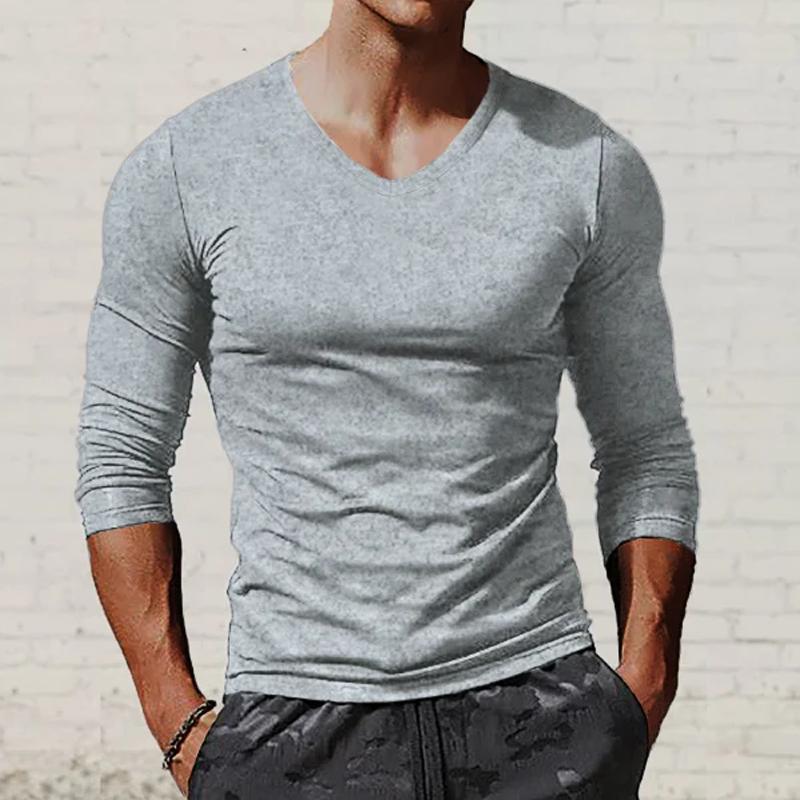 Men's Casual Bottoming Shirt V-Neck Long Sleeve T-Shirt